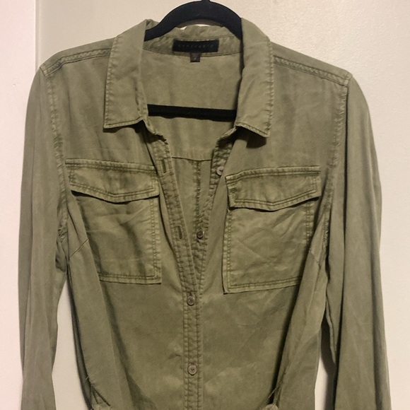Sanctuary brand Anthropologie Sage Green Button down Shirt Dress- Sm - waist tie - Picture 3 of 7
